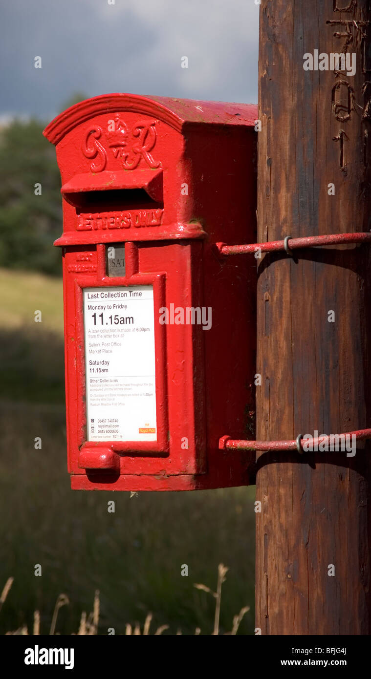 George VI Pole mounted Post Box at St Mary's Loch near Tibbie Shiels Inn, Selkirkshire Scotland Stock Photo