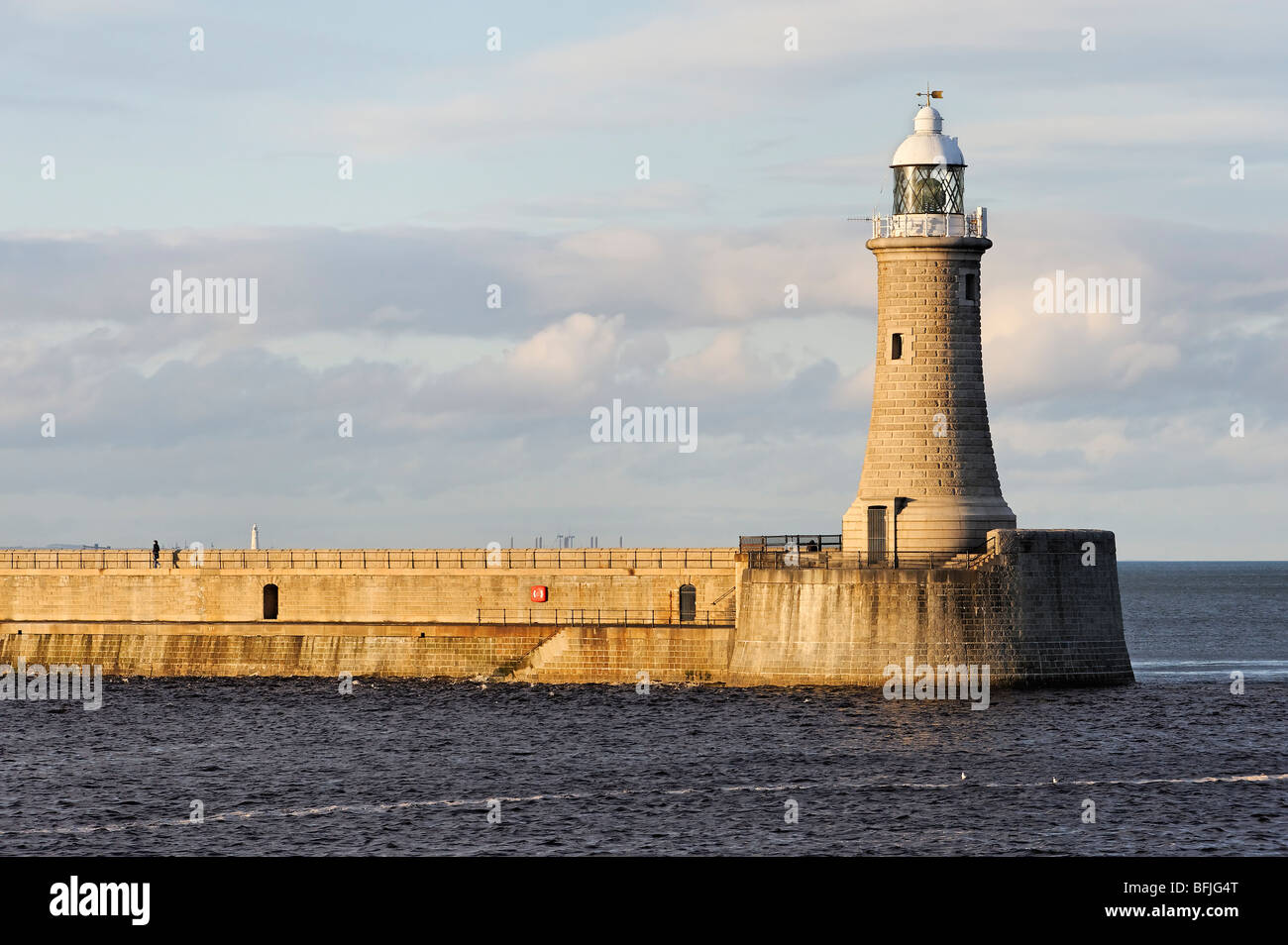 The lighthouse on Tynemouth pier at the mouth of the River Tyne Stock