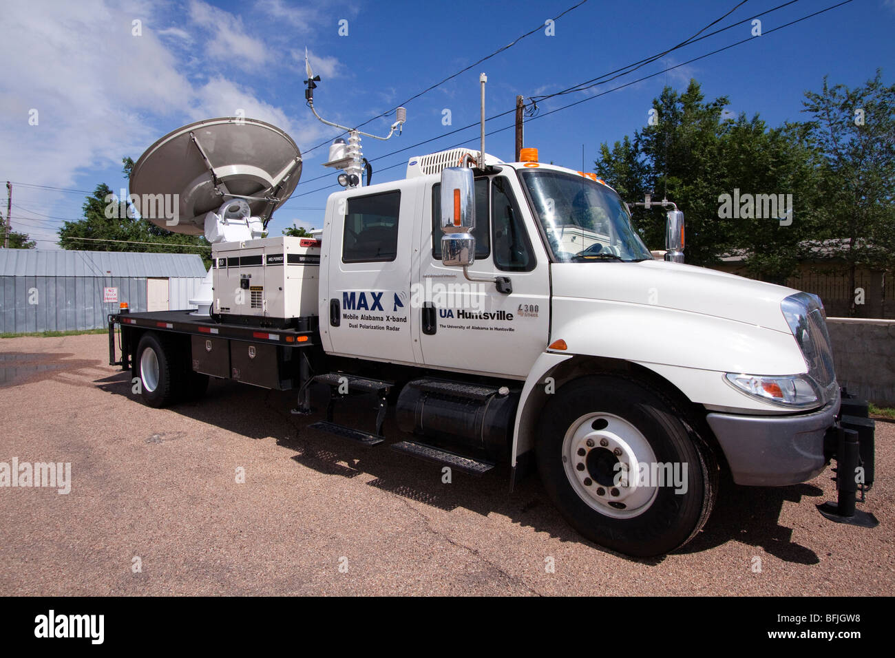 A mobile doppler radar truck from the University of Alabama. Stock Photo