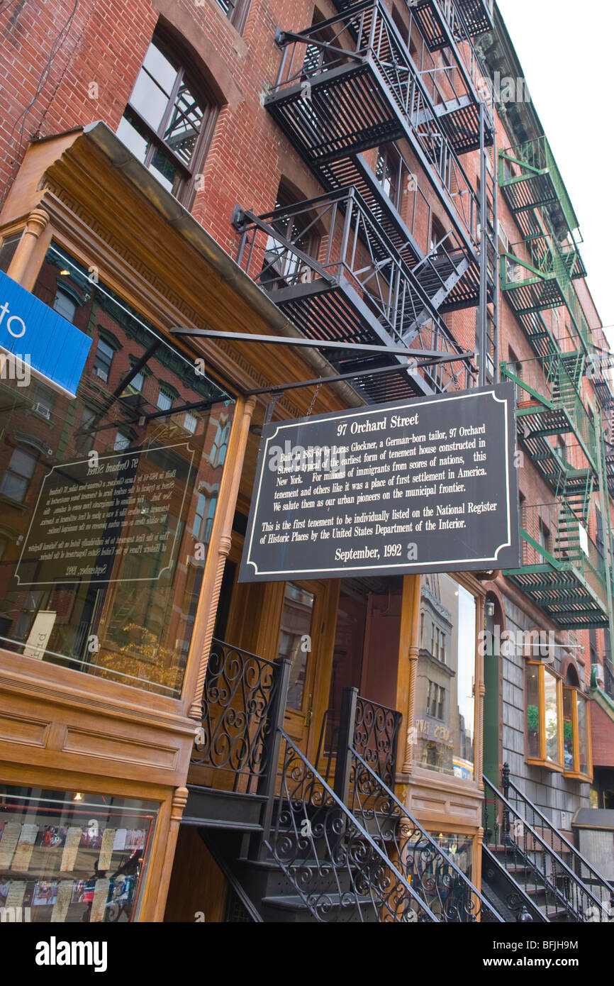 New York City The Big Apple 97 Orchard Street built 1864 typical early form tenement house historic place & museum metal fire escape escapes Stock Photo