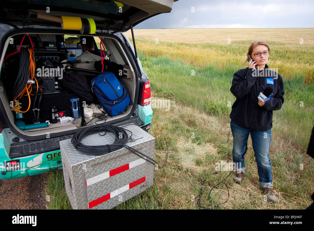 Weather Channel reporter Katy Tur in western Kansas, USA, June 10, 2009. Stock Photo