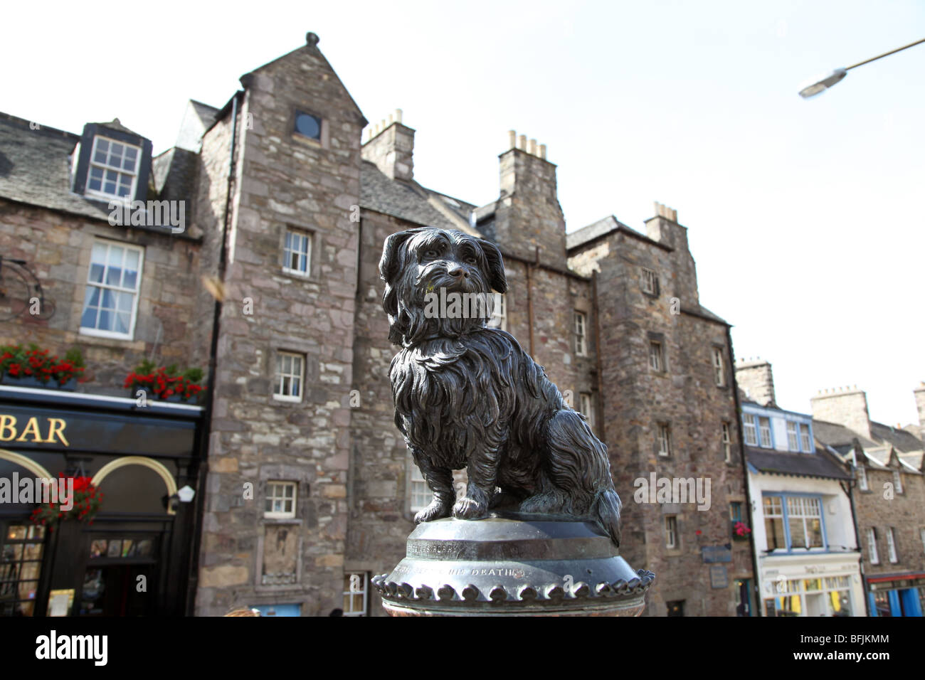 Statue of Greyfriar's Bobby on a granite fountain in Edinburgh Stock Photo
