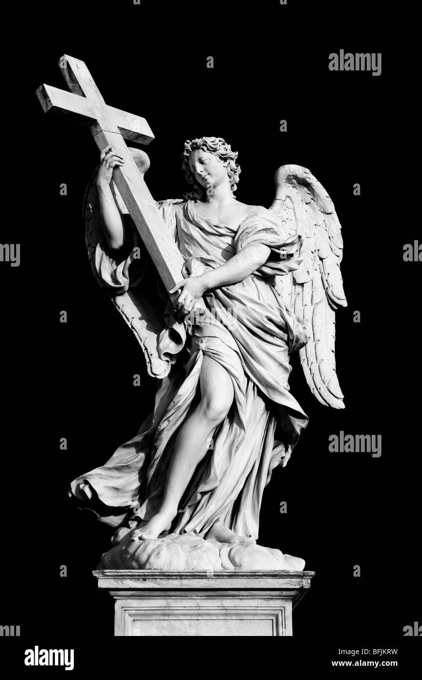 Angel with the Cross on Ponte Sant'Angelo, Rome, Italy Stock Photo