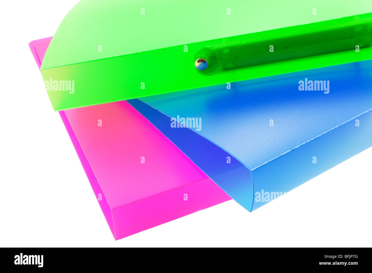 three multicolored folders on white background Stock Photo Alamy