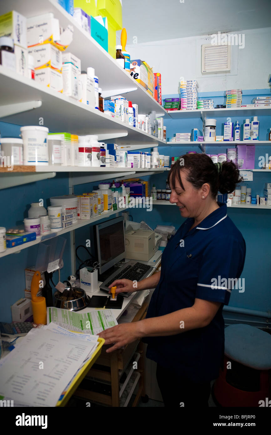 Veterinary Nurse in the Practice Dispensary Stock Photo