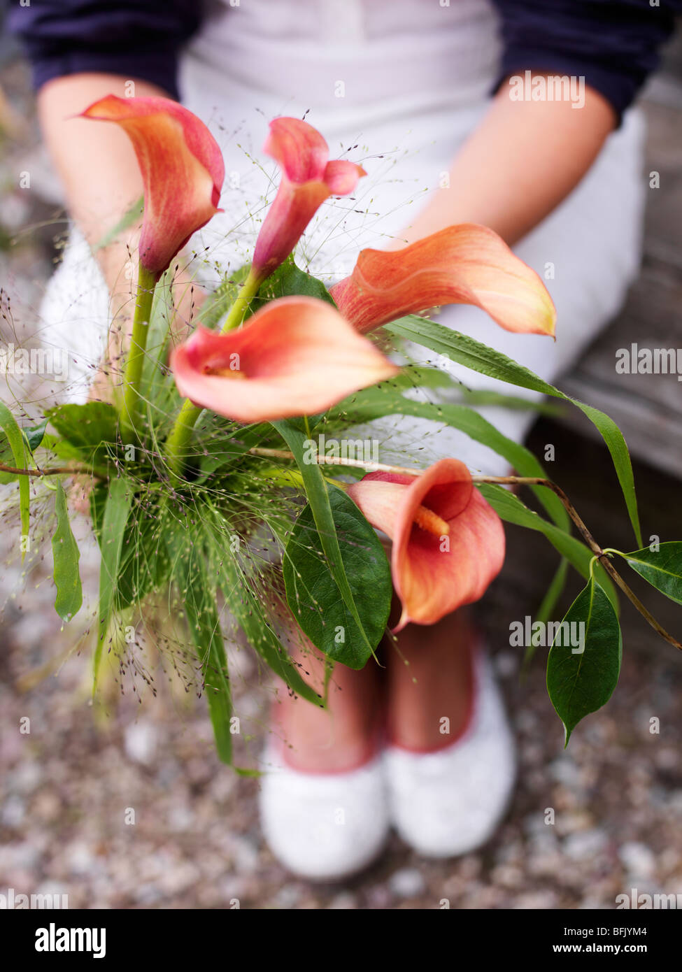 Woman holding a fancy bouquet, Sweden. Stock Photo