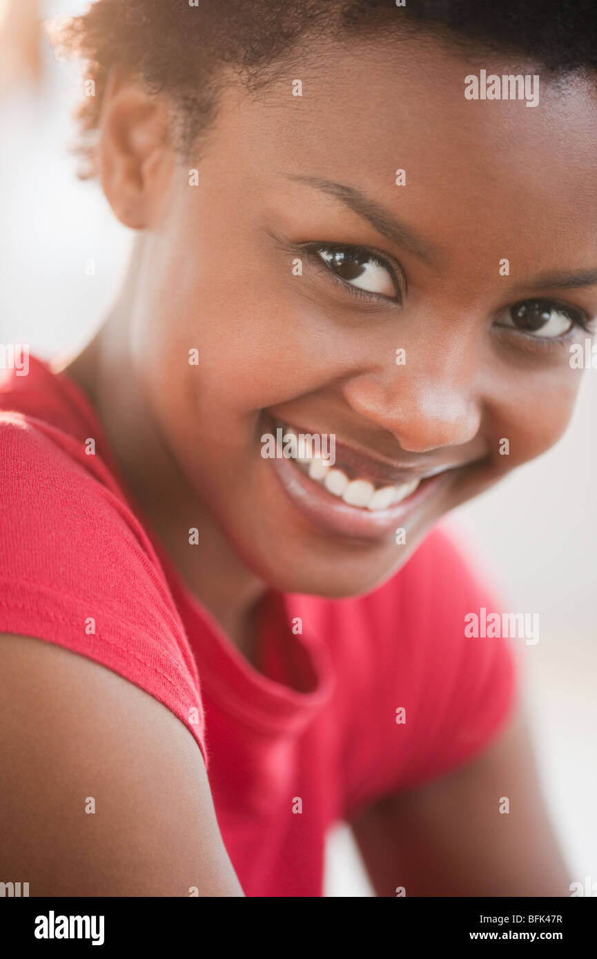 Close up of African woman smiling Stock Photo