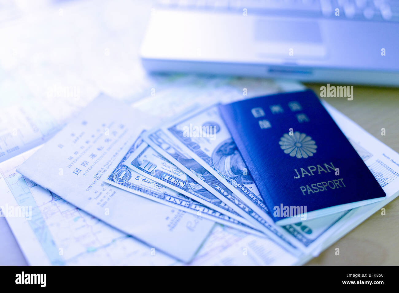 Passport dollars and documents Stock Photo