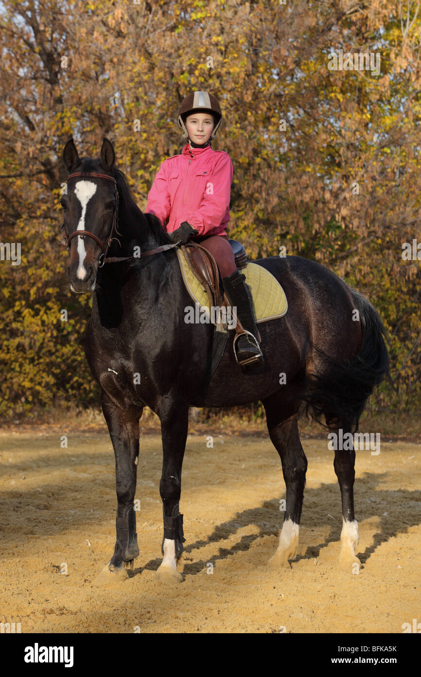 Girl Riding Horse Stock Photo