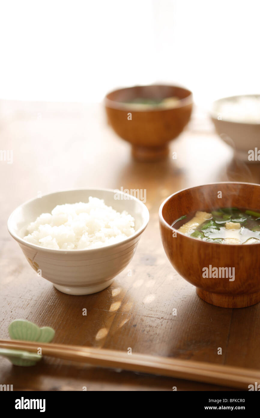 Japanese Meal Tray With Rice, Soup And Sauteed Beef With Salad Stock Photo,  Picture and Royalty Free Image. Image 77036765.