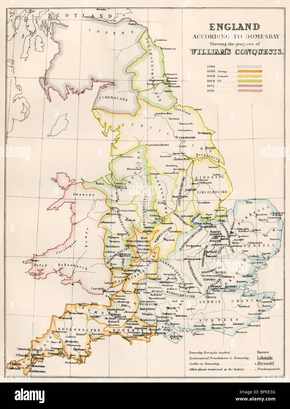 England at the time of the Norman conquest, 1066-1081. Color lithograph Stock Photo