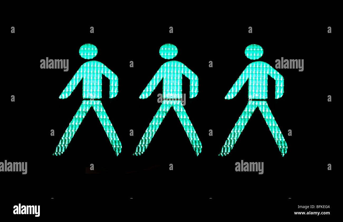 Green and Red man of German Pedestrian-Traffic-Light Walking Men, Germany. Stock Photo