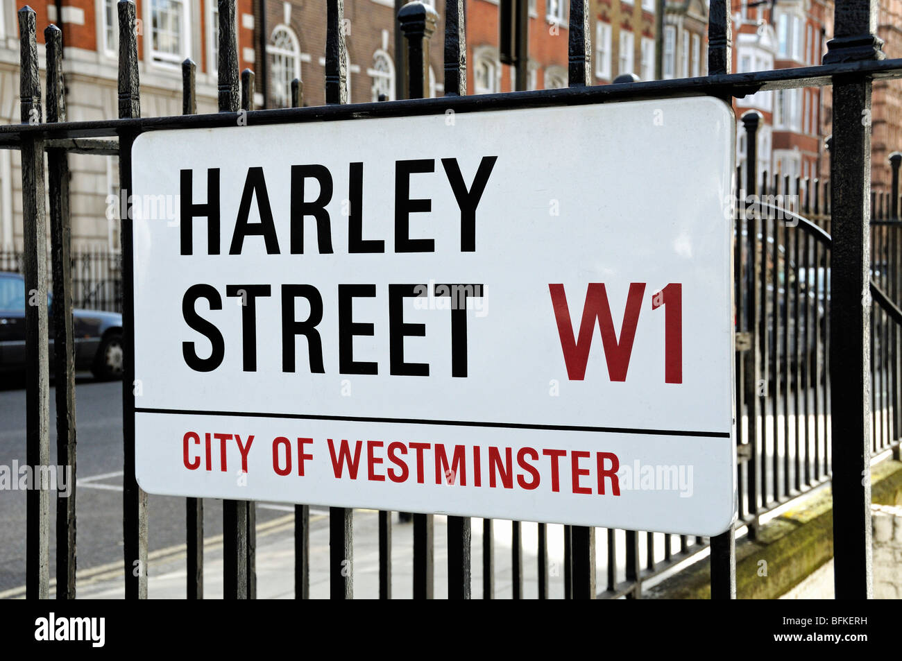 Harley Street sign Marylebone Westminster London England UK Stock Photo