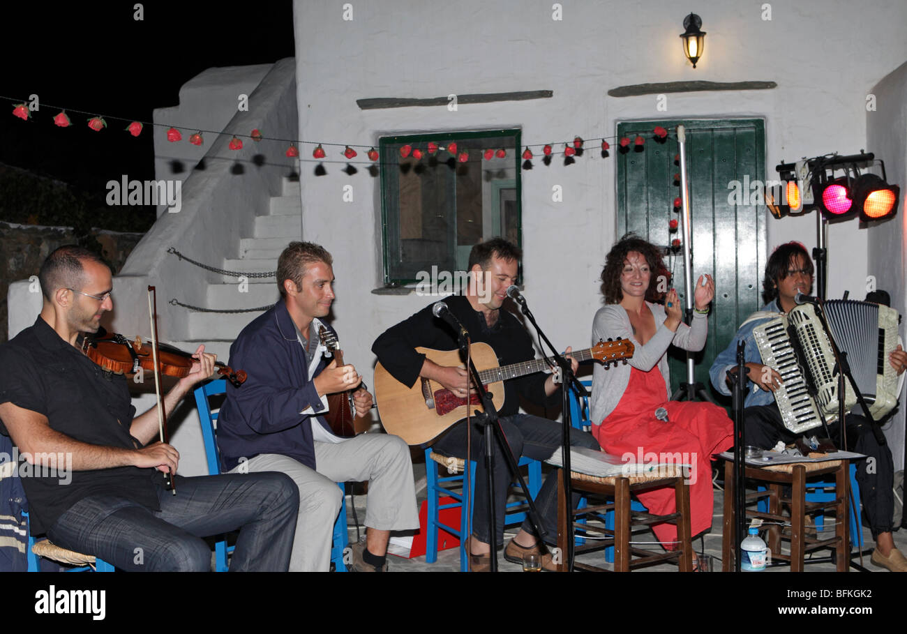 Greece Cyclades Sikinos Musicians Playing Traditional Island Music At A Wedding Stock Photo Alamy