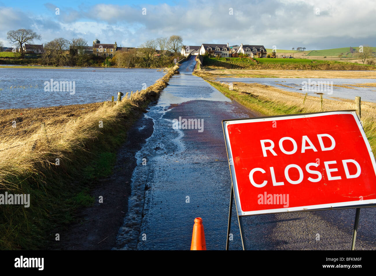 The river Clyde floods onto roads and farmland in South Lanarkshire