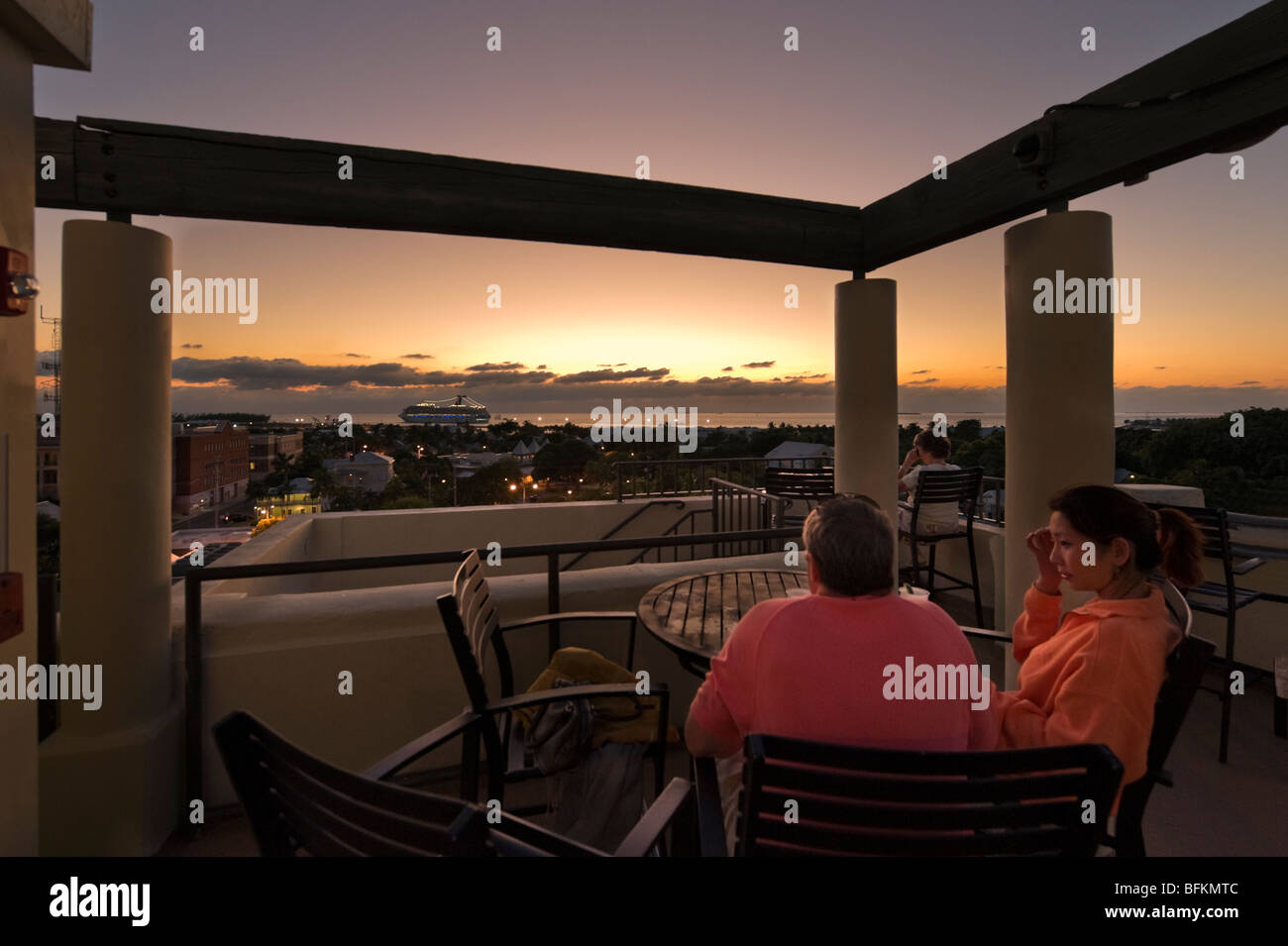 Sunset from the The Top rooftop terrace bar of the Crowne Plaza La Concha Hotel, Key West, Florida Keys, USA Stock Photo