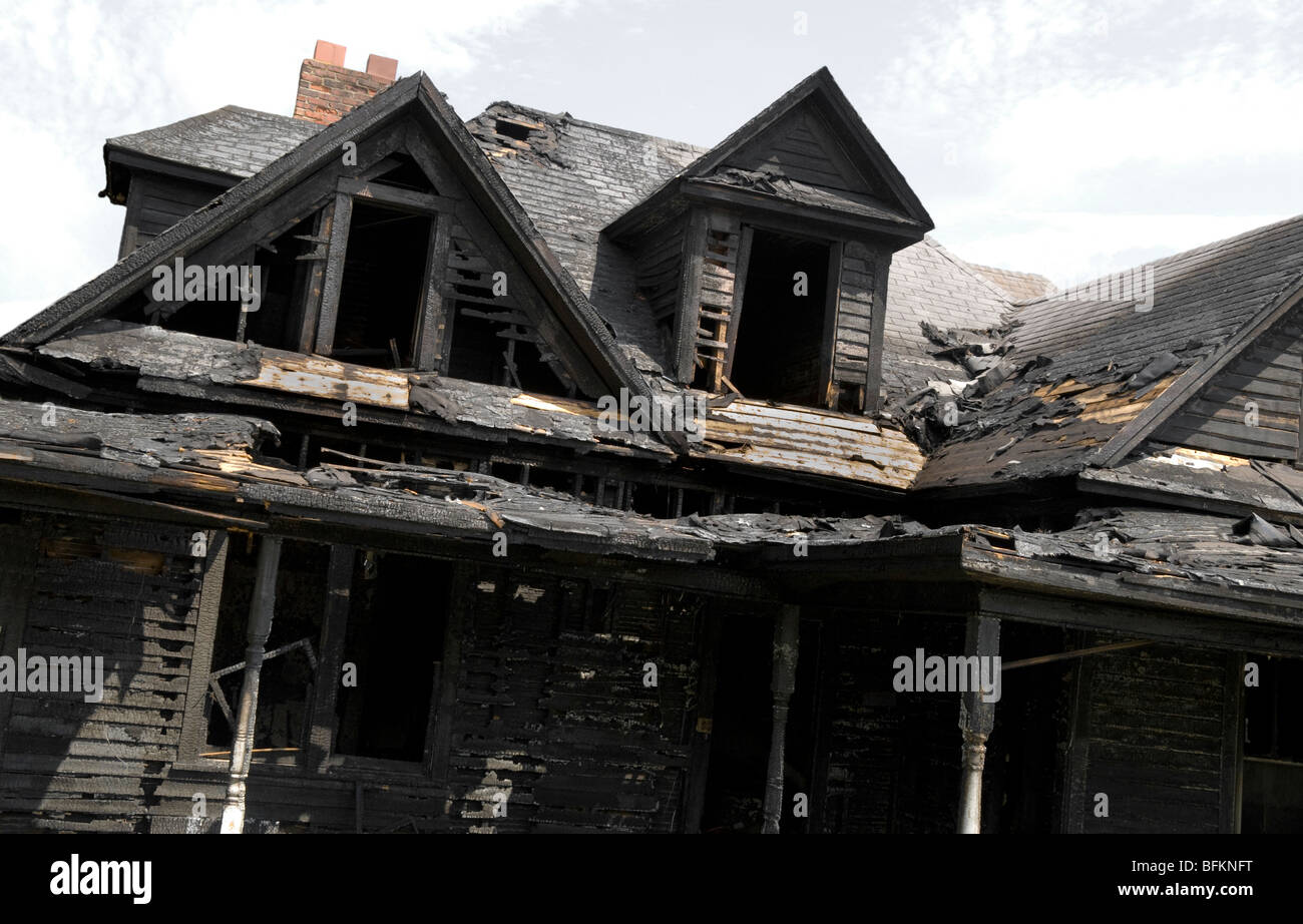 Fire damaged house in North Carolina, USA Stock Photo