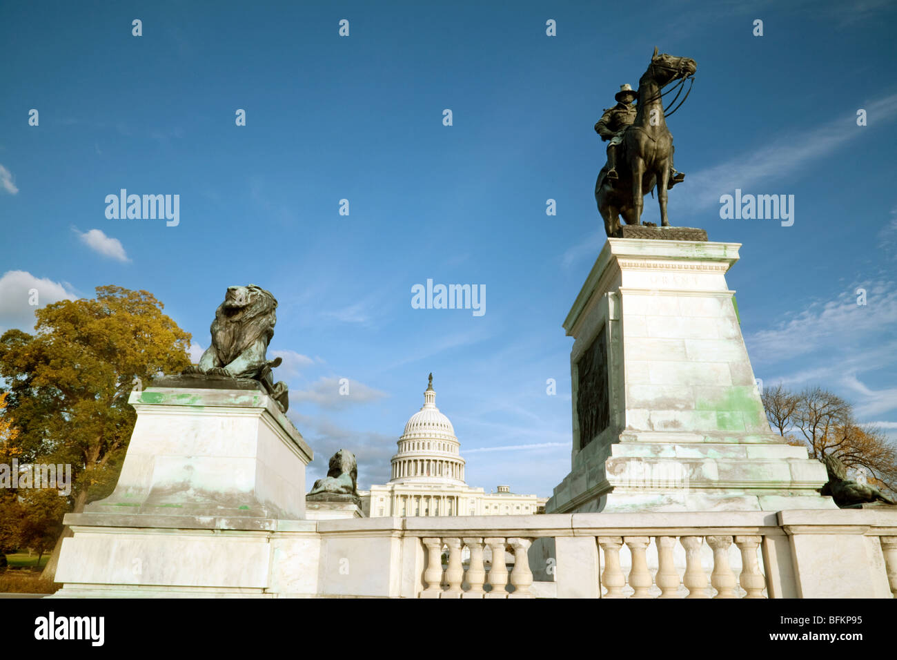 The Capitol building and the statue of General Grant, the Mall