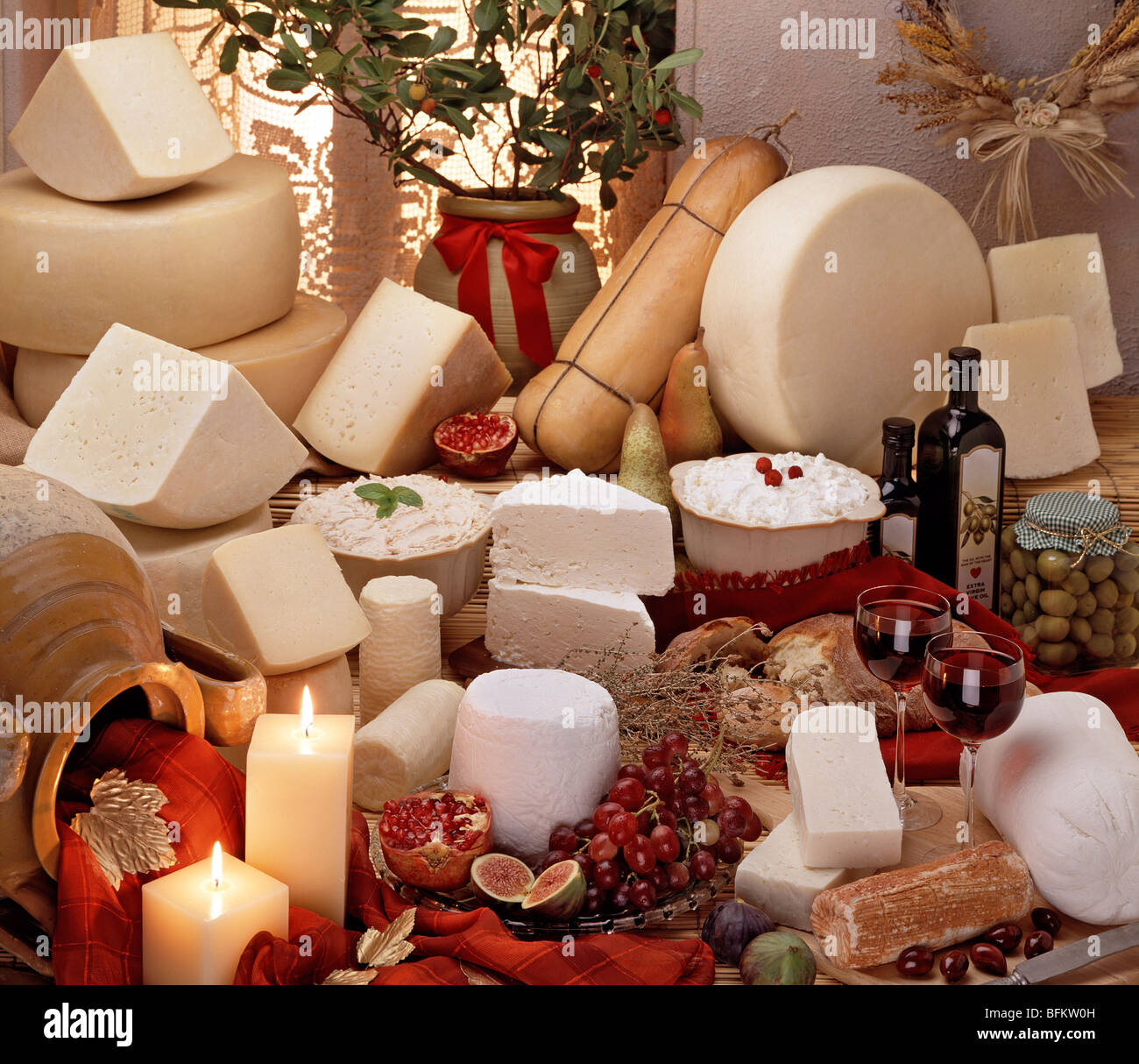 Large variety of cheese Stock Photo
