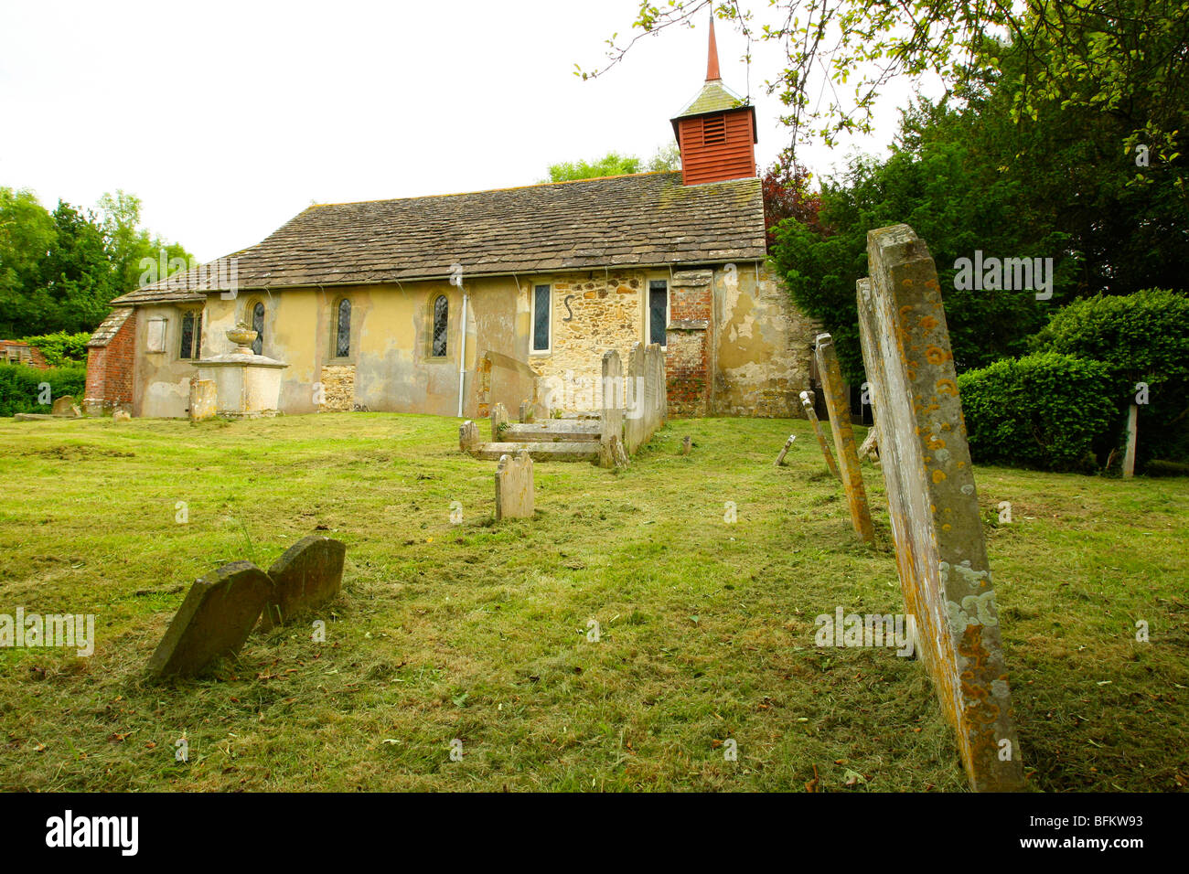 14th century church of St Giles in Shermanbury near Henfield in West Sussex UK is open periodically as it is on private land. Stock Photo