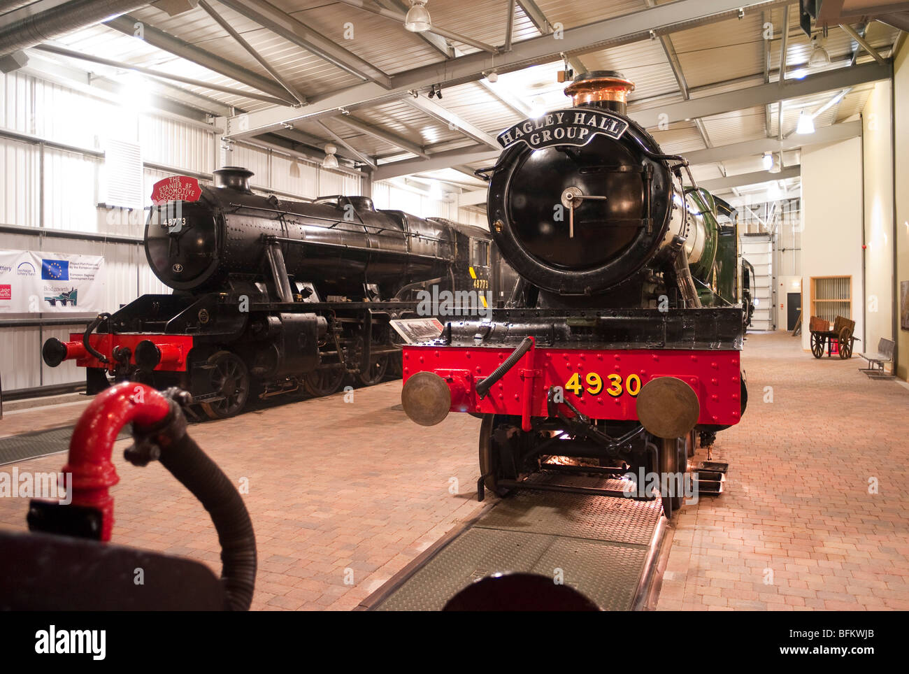 No 4930 Hagley Hall and other old preserved steam locomotives in the Visitor Centre at Highley Worcestershire England UK Stock Photo