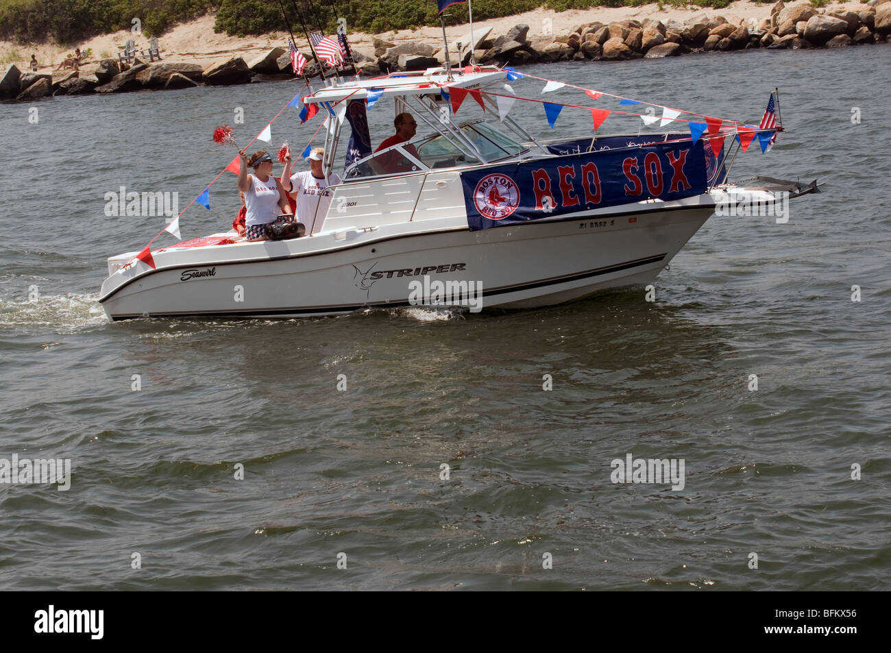 Boat belonging to a red sox fan in the annual blessing of the fleet in