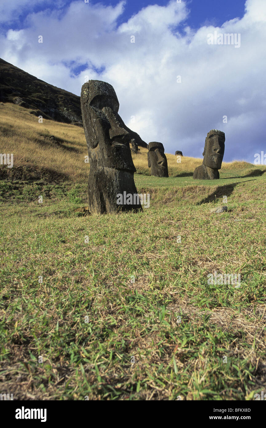 Moai statues at ahu ceremonial complex Easter Island, Chile. Moai
