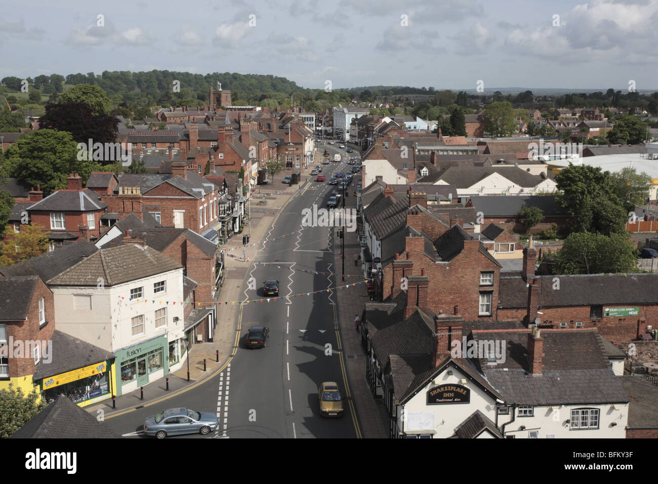 Looking north, Upper Bar and High Street, Newport, Shropshire. Stock Photo