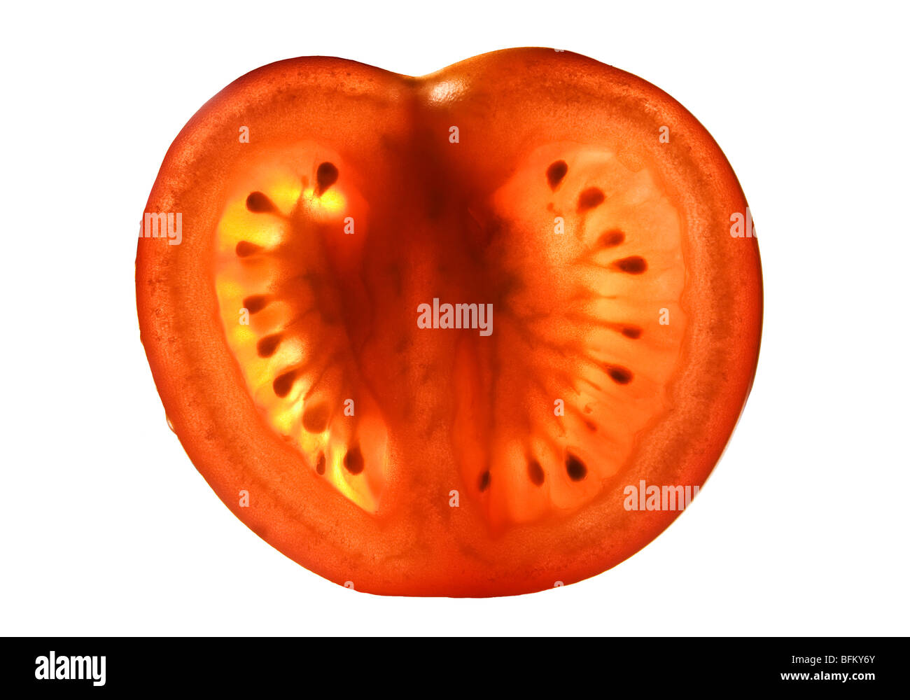Transparent tomatoe cut trough Stock Photo