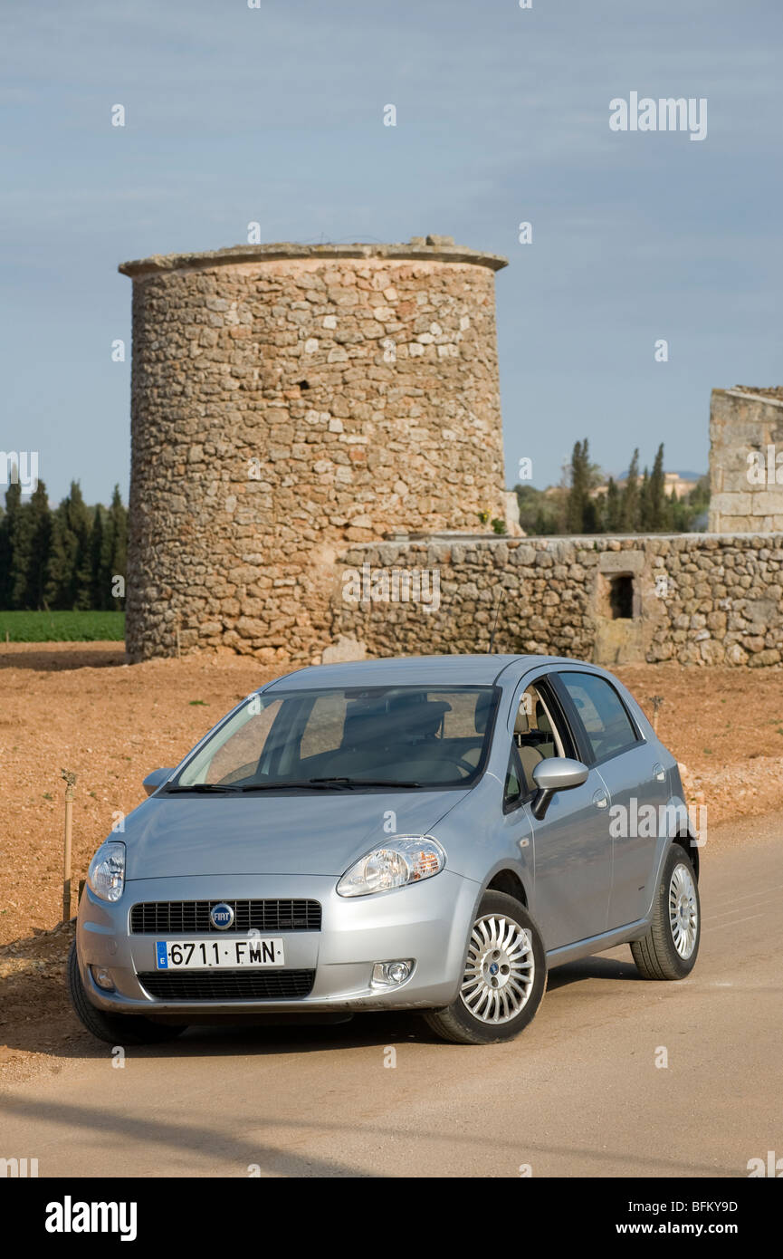 Silver Fiat Punto in Mallorca, Majorca, Spain. Stock Photo