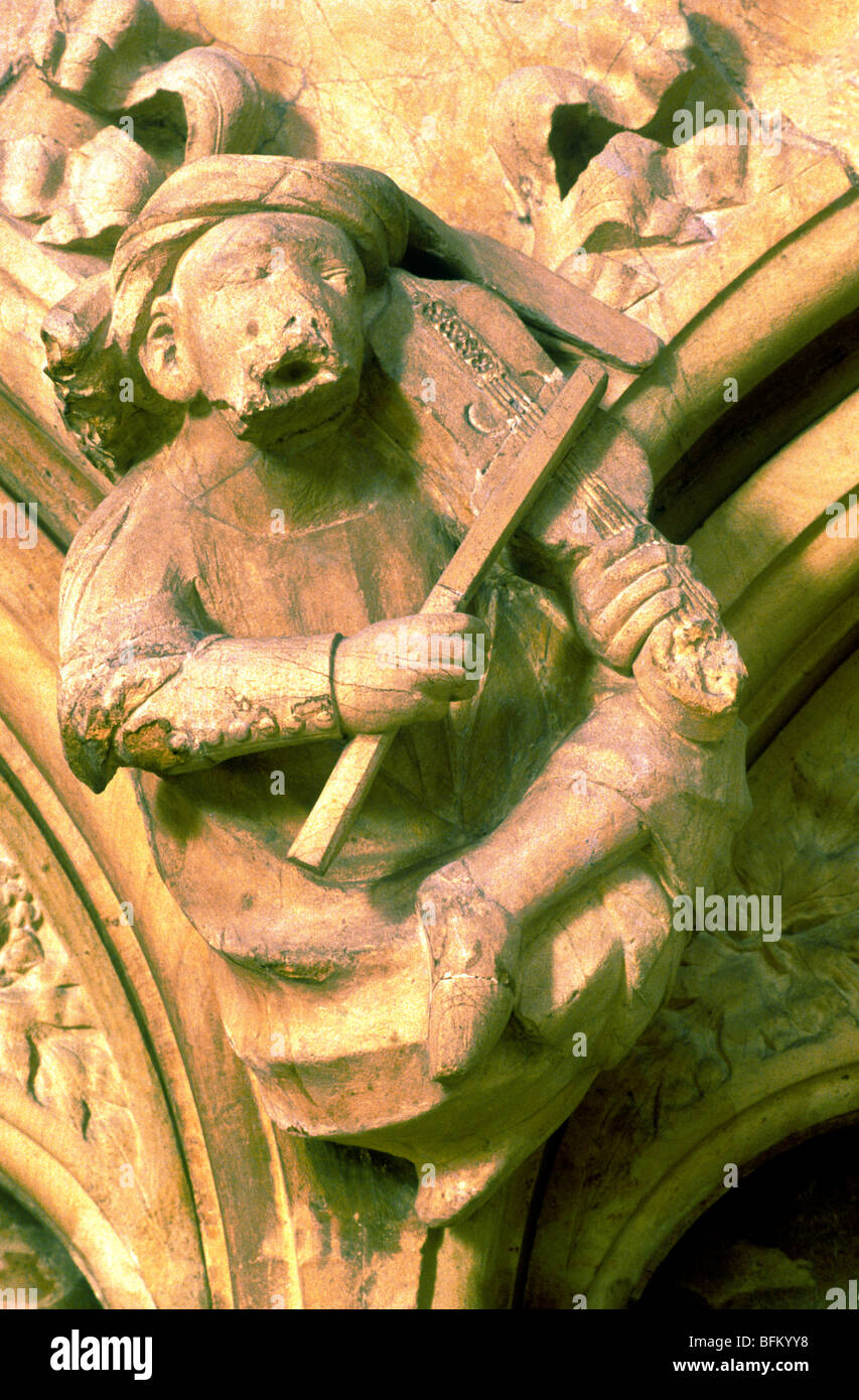Beverley Minster, carved stone musician viol viols violin violins