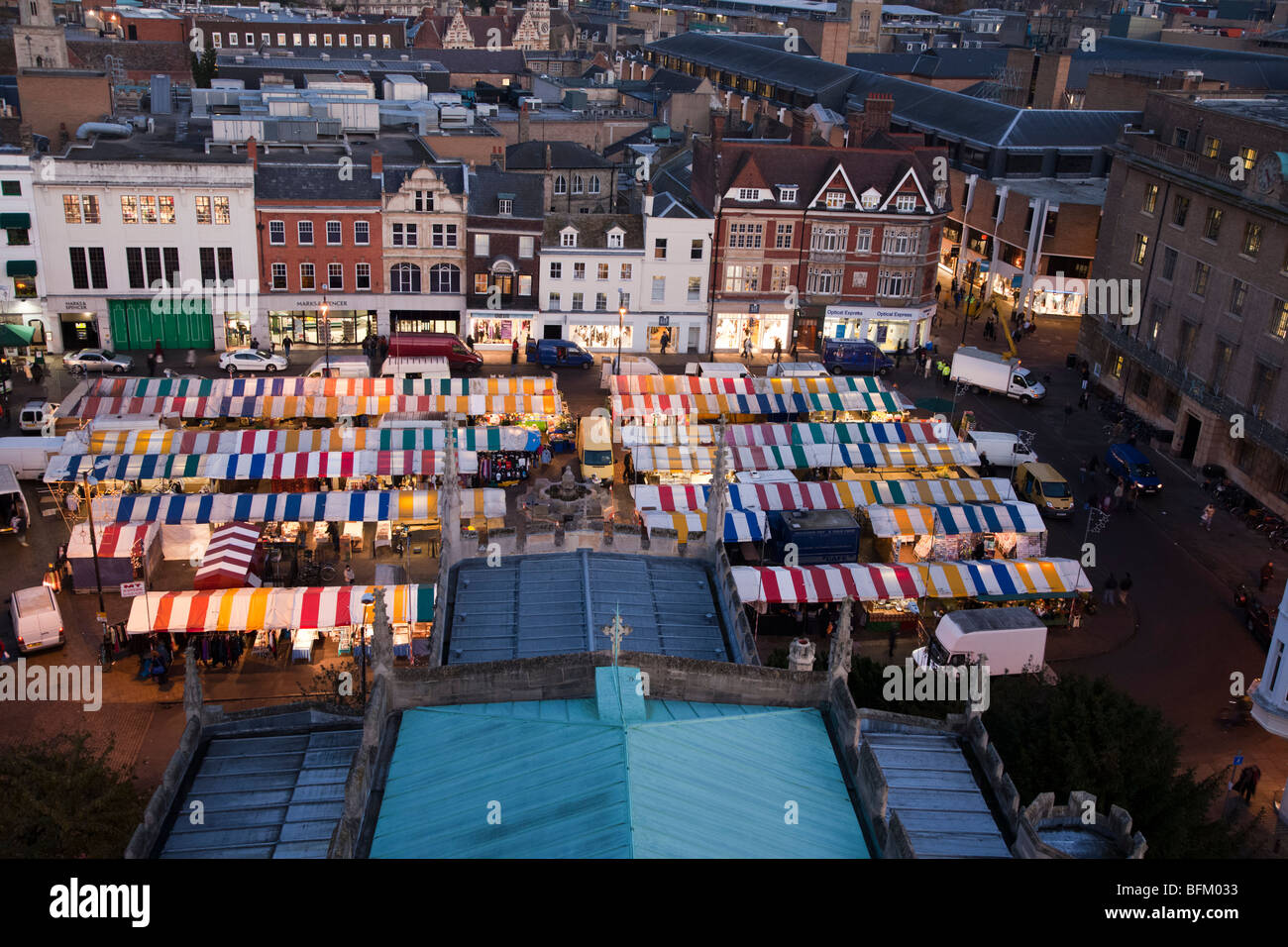 Cambridge Market Cityscape aerial view taken at dusk Stock Photo Alamy
