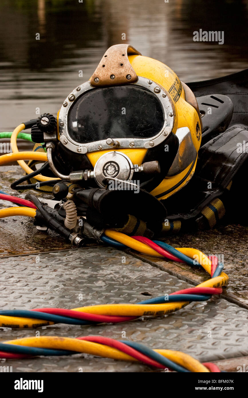 Underwater diving helmet, England UK Stock Photo