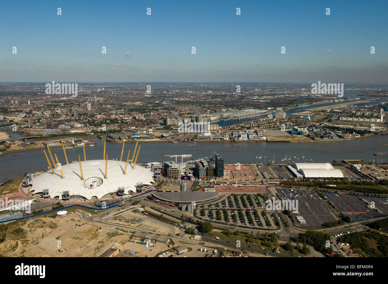 The O2 Arena looking across to the Excel Exhibition Centre, London England. Stock Photo