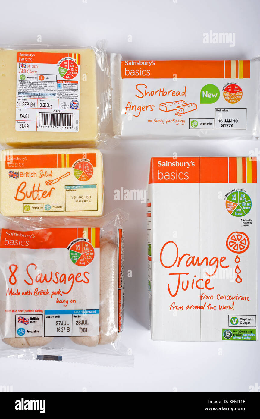 Sainsbury's Basics own brand food range Stock Photo - Alamy