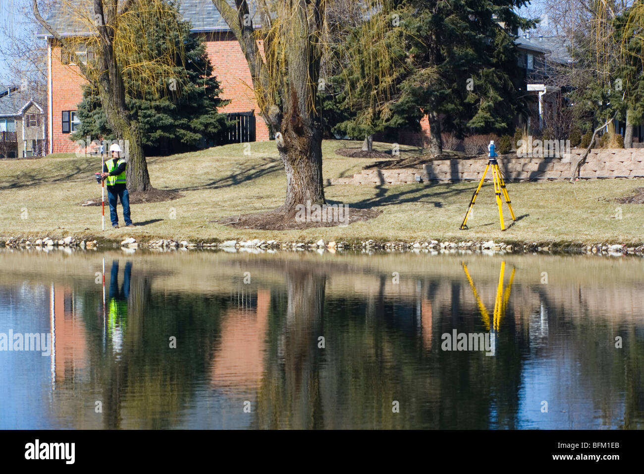 Land surveyor land surveying theodolite seattle hires stock