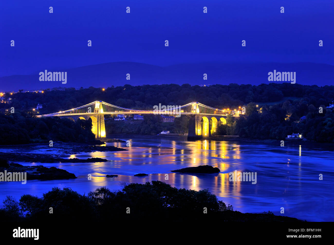 Menai Suspension Bridge,  Menai Straits,Gwynedd ,North Wales, Anglesey,UK Stock Photo