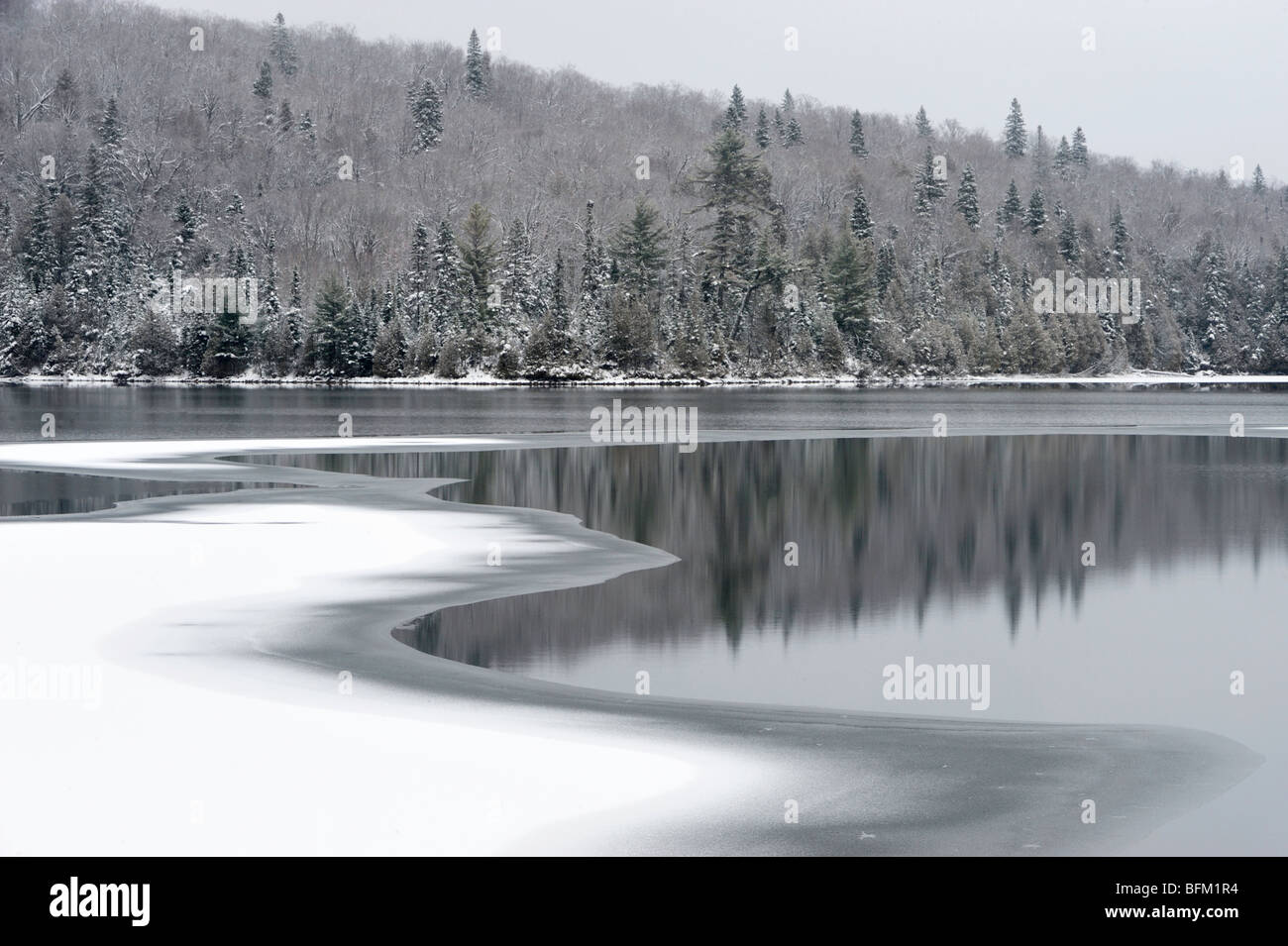 Red Rock Lake with fresh snow and new ice, Lake Superior Provincial