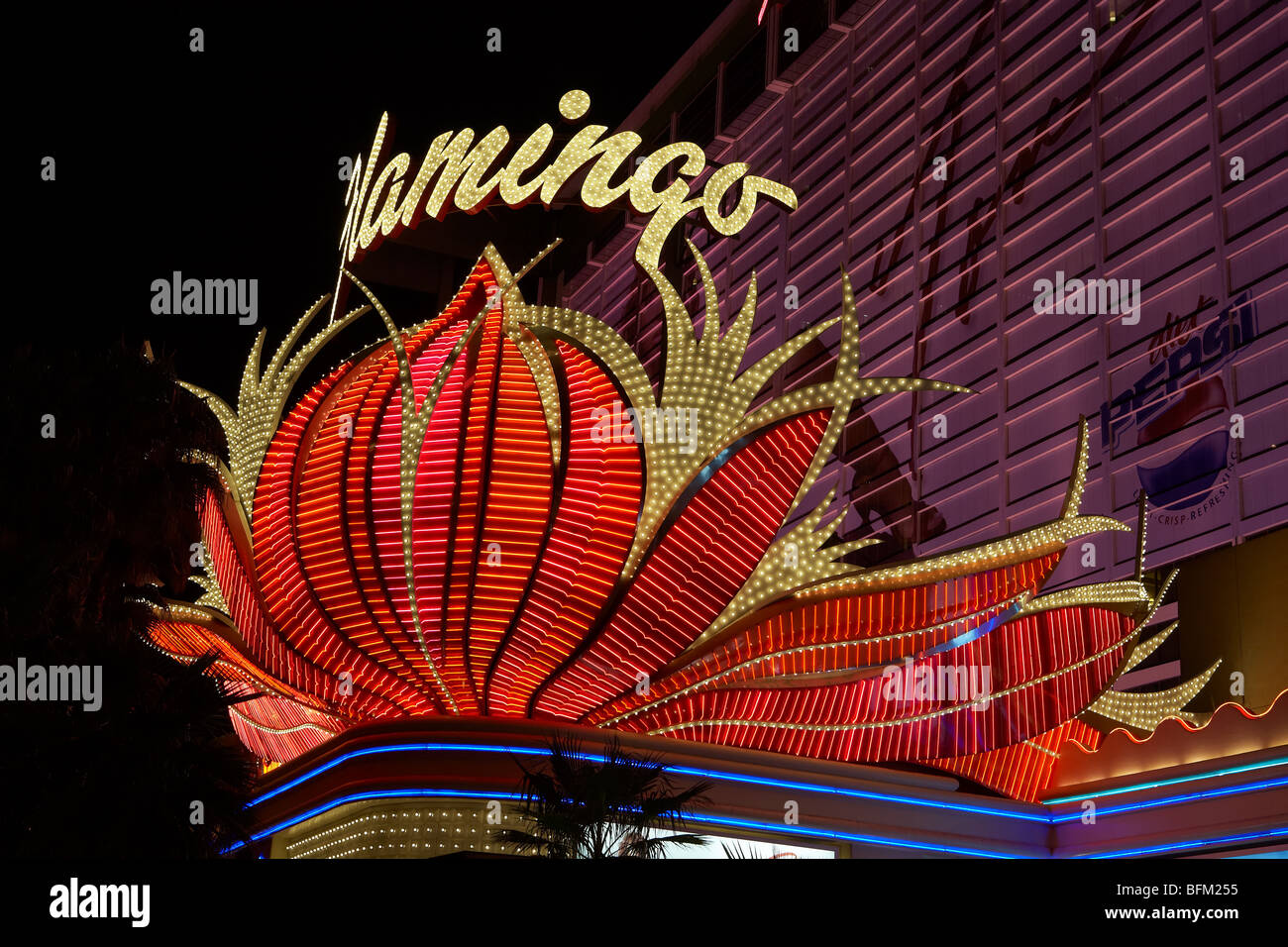 Flamingo Hotel Casino - Neon Lights - Night Scene - Las Vegas Stock Photo