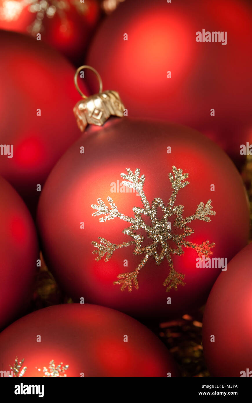 Christmas ball with golden snowlflake. aRGB. Stock Photo