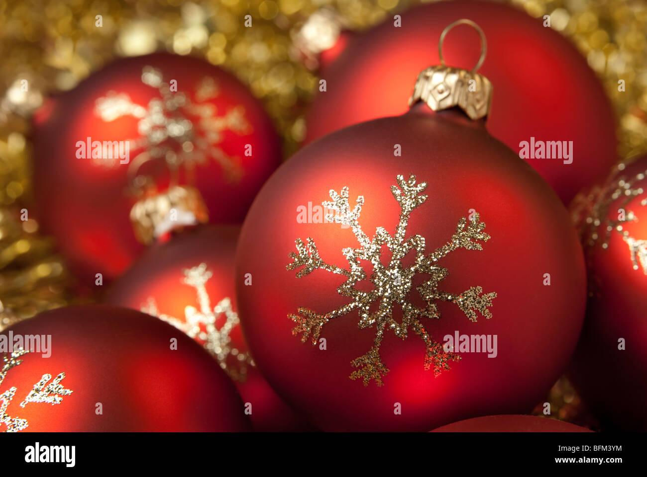 Christmas ball with golden snowlflake. aRGB. Stock Photo