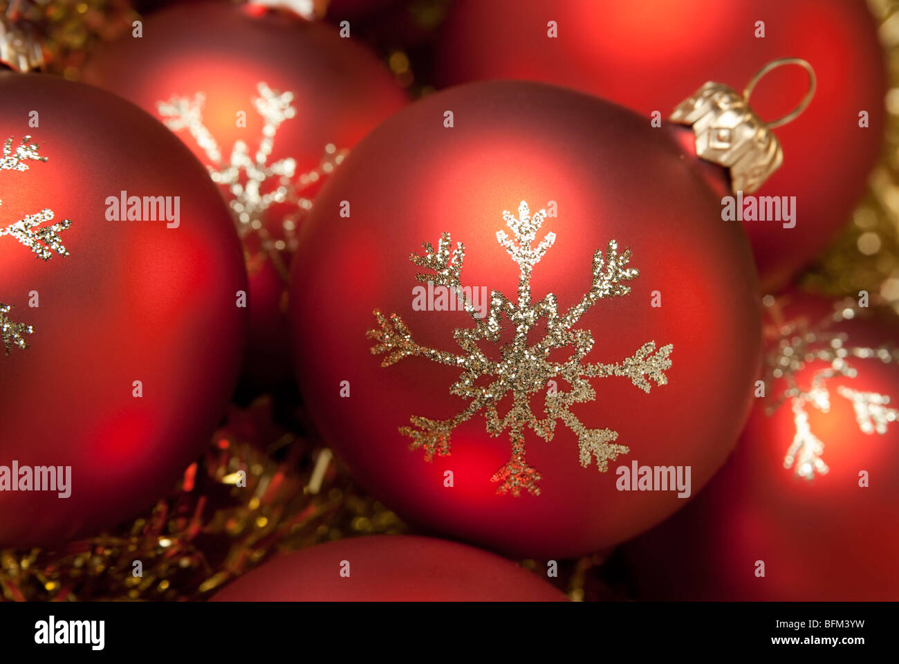 Christmas ball with golden snowlflake. aRGB. Stock Photo
