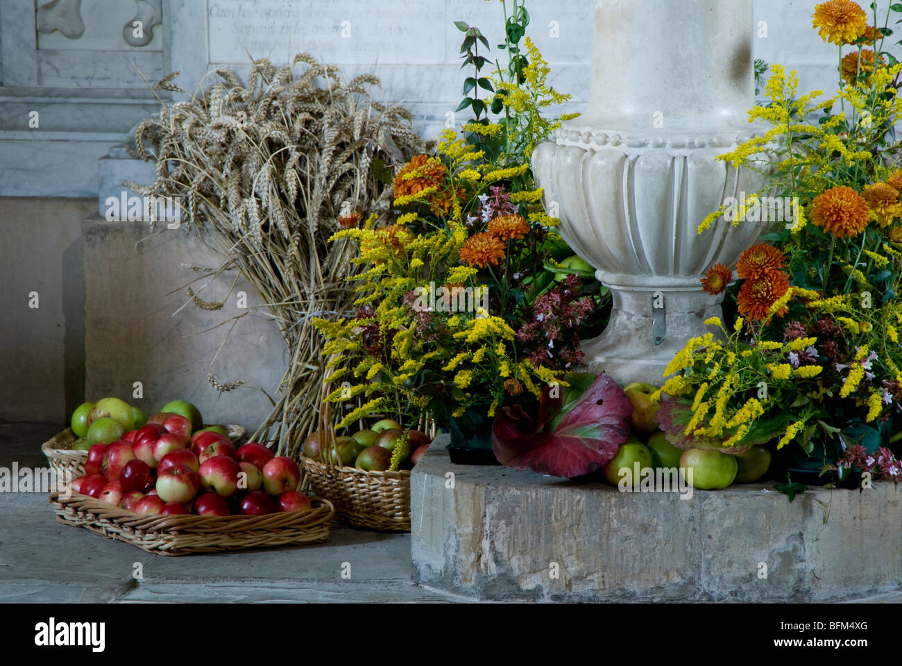 Fruit and Vegetables displayed in church for Harvest Festival Stock