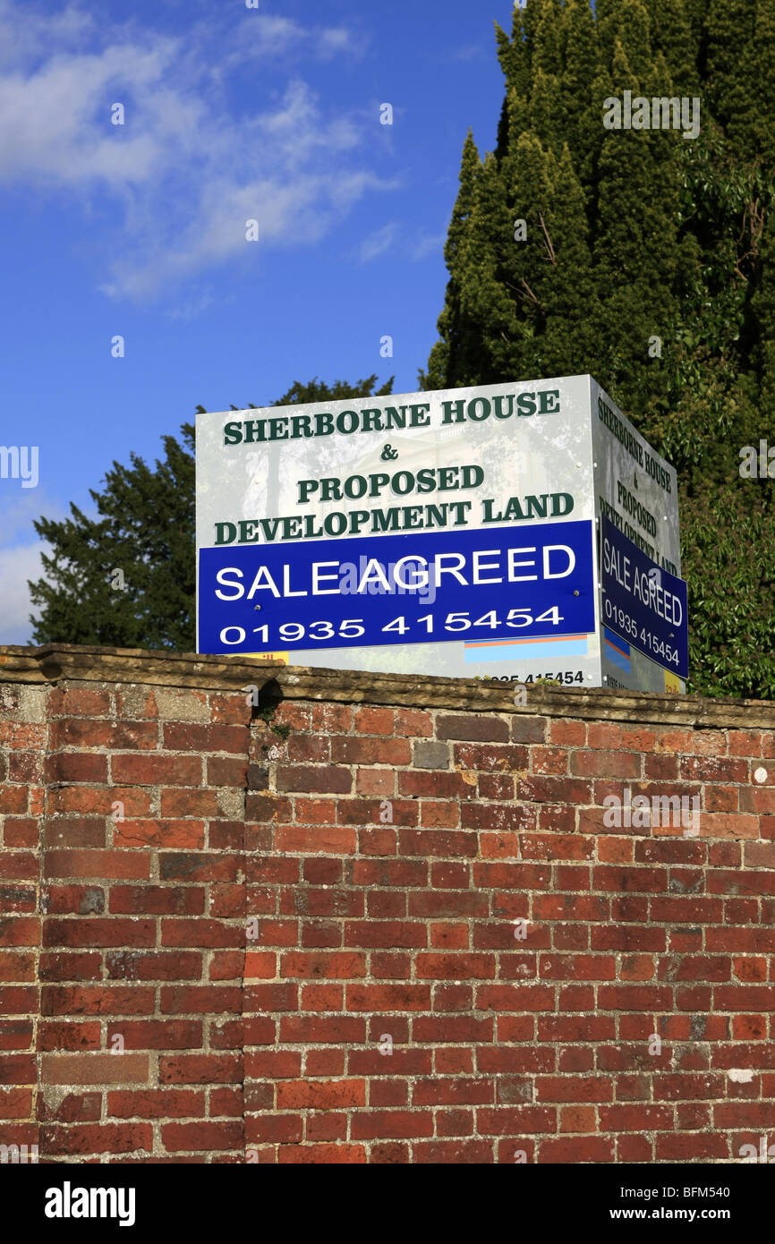 Sherborne House and proposed Development Land sign with Sale Agreed