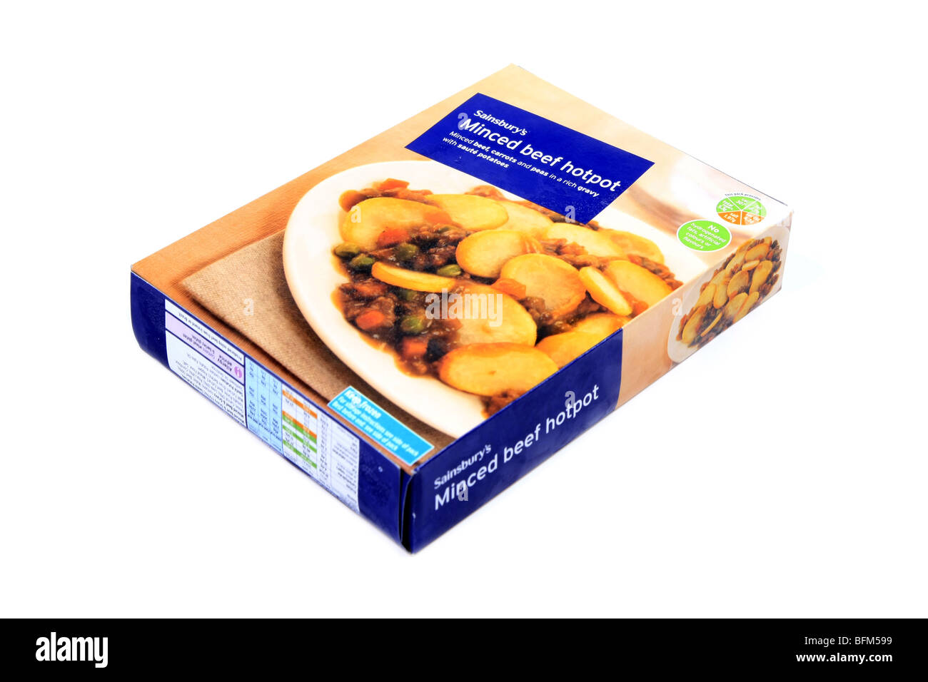 Frozen Minced Beef Hot Pot Ready Dinner cardboard packaging set against a white background Stock Photo