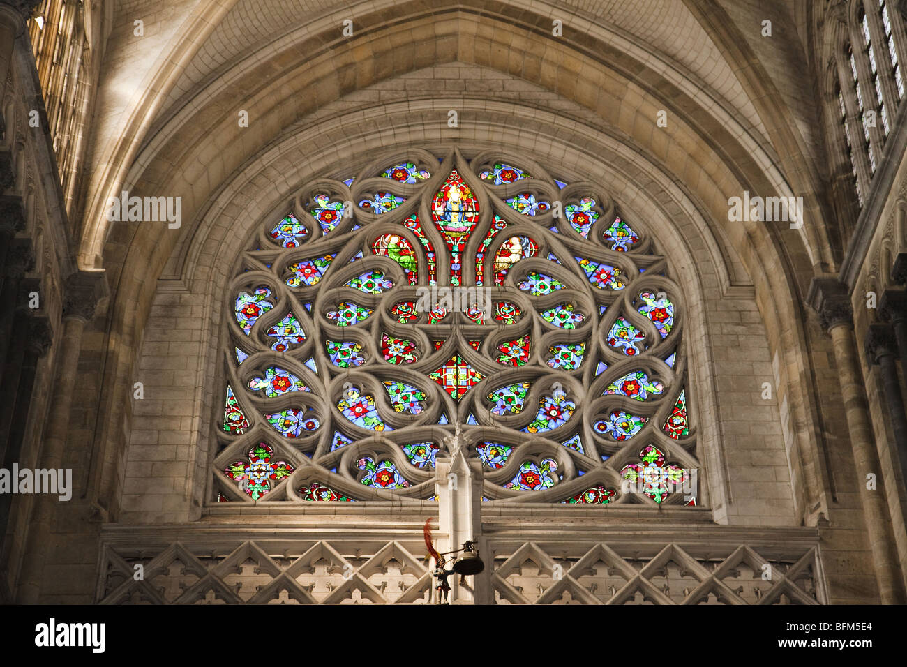 Glass stained window in cathedral Stock Photo