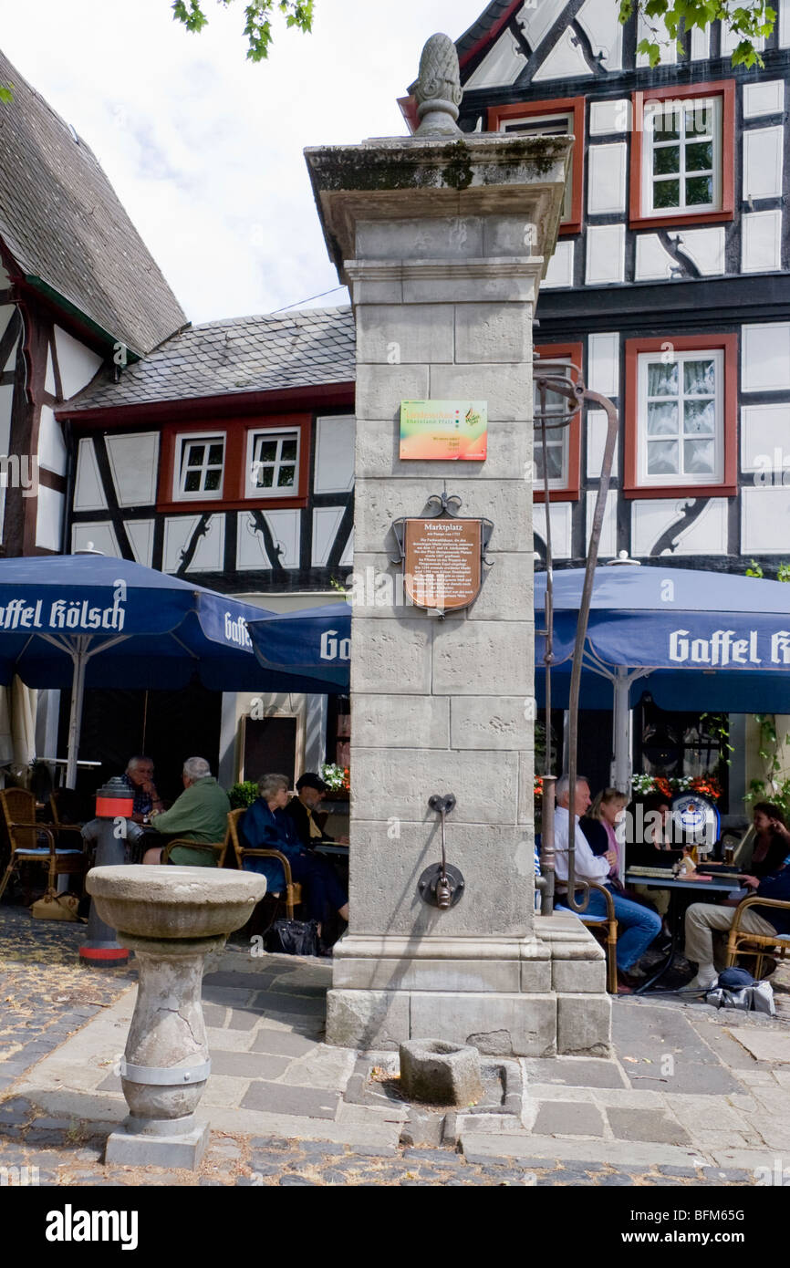 Om Maat Restaurant, Marktplatz, Erpel, Rhine, Germany Stock Photo