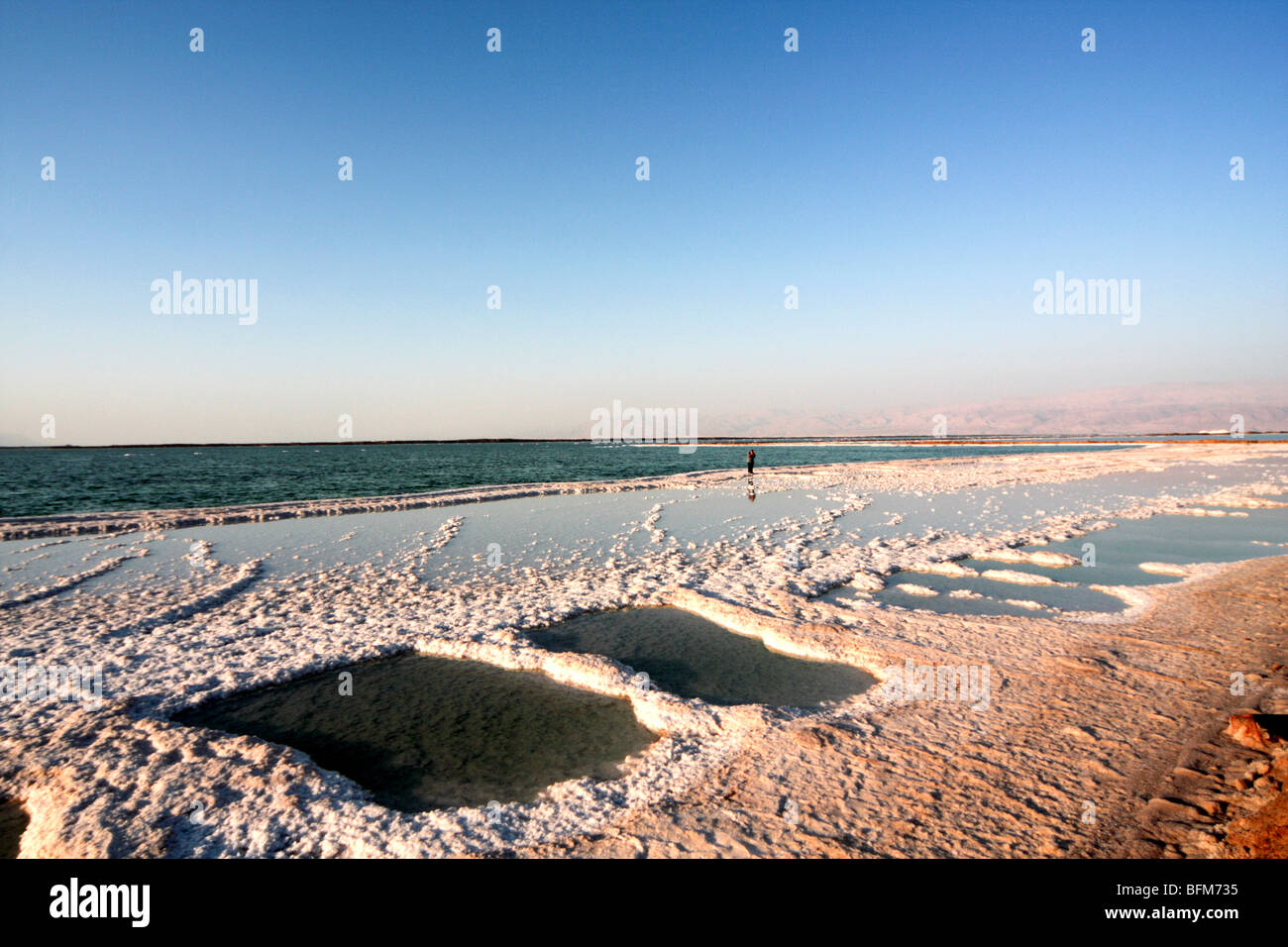 Israel, Evaporation pools on the shores of the Dead Sea. The pools are maintained by the Dead Sea Works Stock Photo