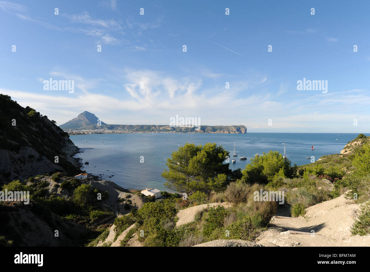 view from Cap Prim towards Montgo & Cabo de San Antonio, Javea / Xabia, Alicante Province, Comunidad Valenciana, Spain Stock Photo
