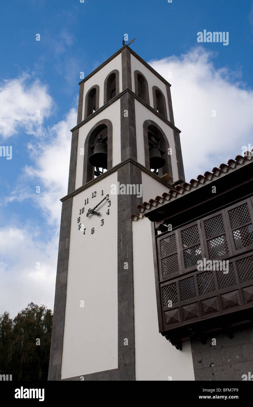 Parish church of San Isidro in the town of Santiago Del Teide Tenerife Canary Islands Spain with wooden balcony Stock Photo